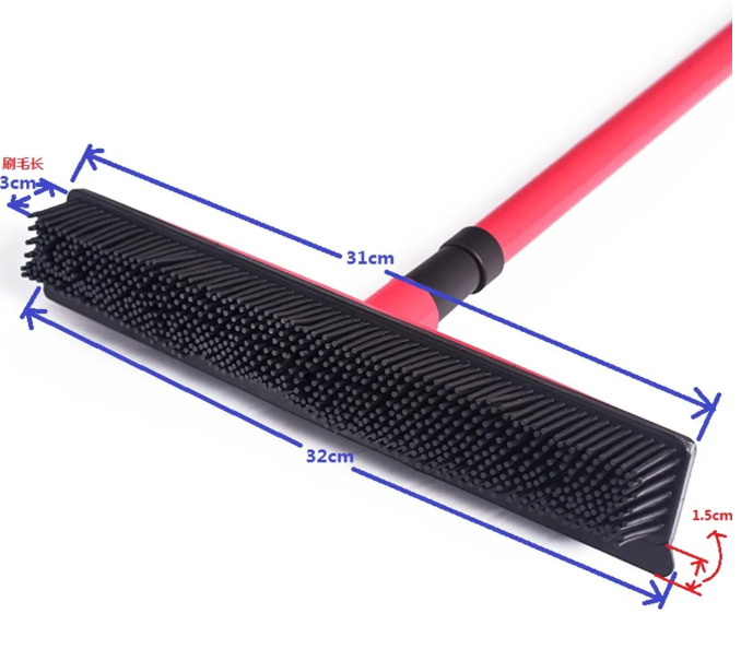 Pet Hair Removal Broom – Rubber Bristle Mop for Carpets & Floors"