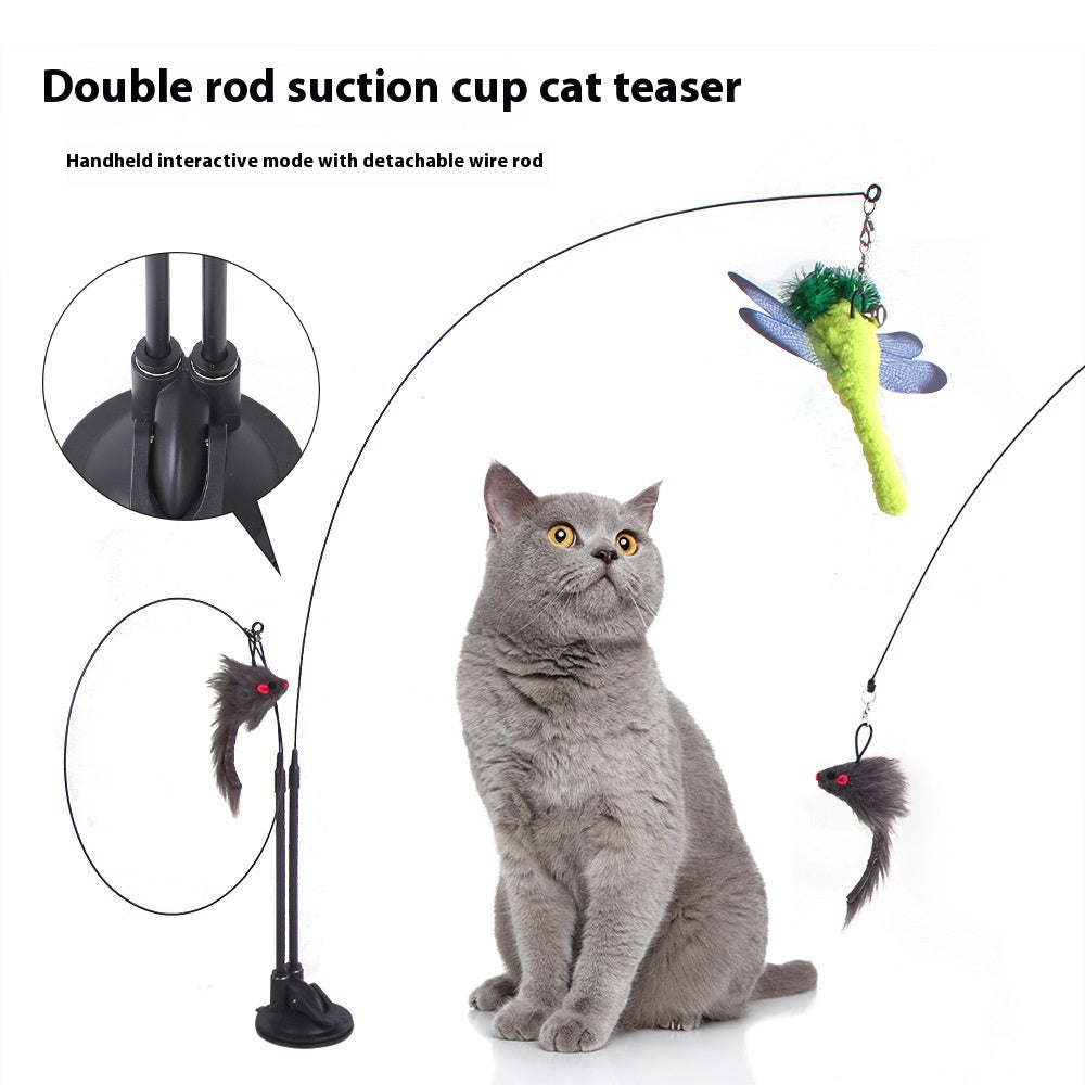 Suction Cup Cat Teaser Toy – Interactive Wand with Feather