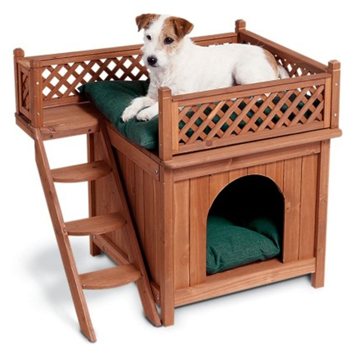 Wooden Cat & Dog House with Balcony – Two-Story Pet Villa